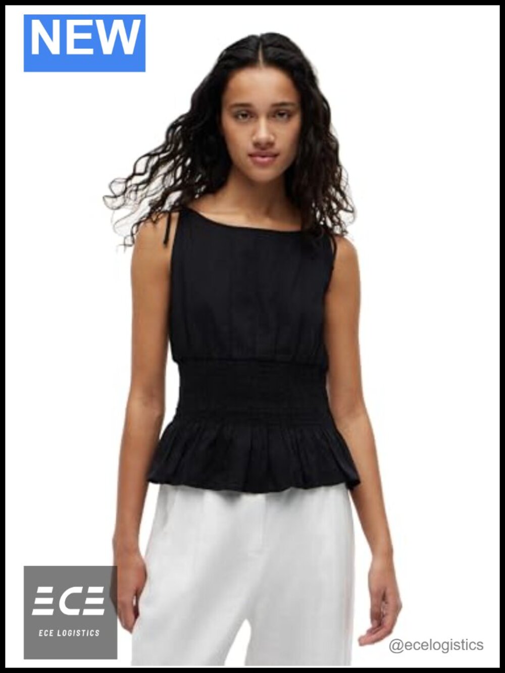 Cotton Sleeveless Spaghetti Strap Smocked Blouse with Adjustable Shoulder Ties